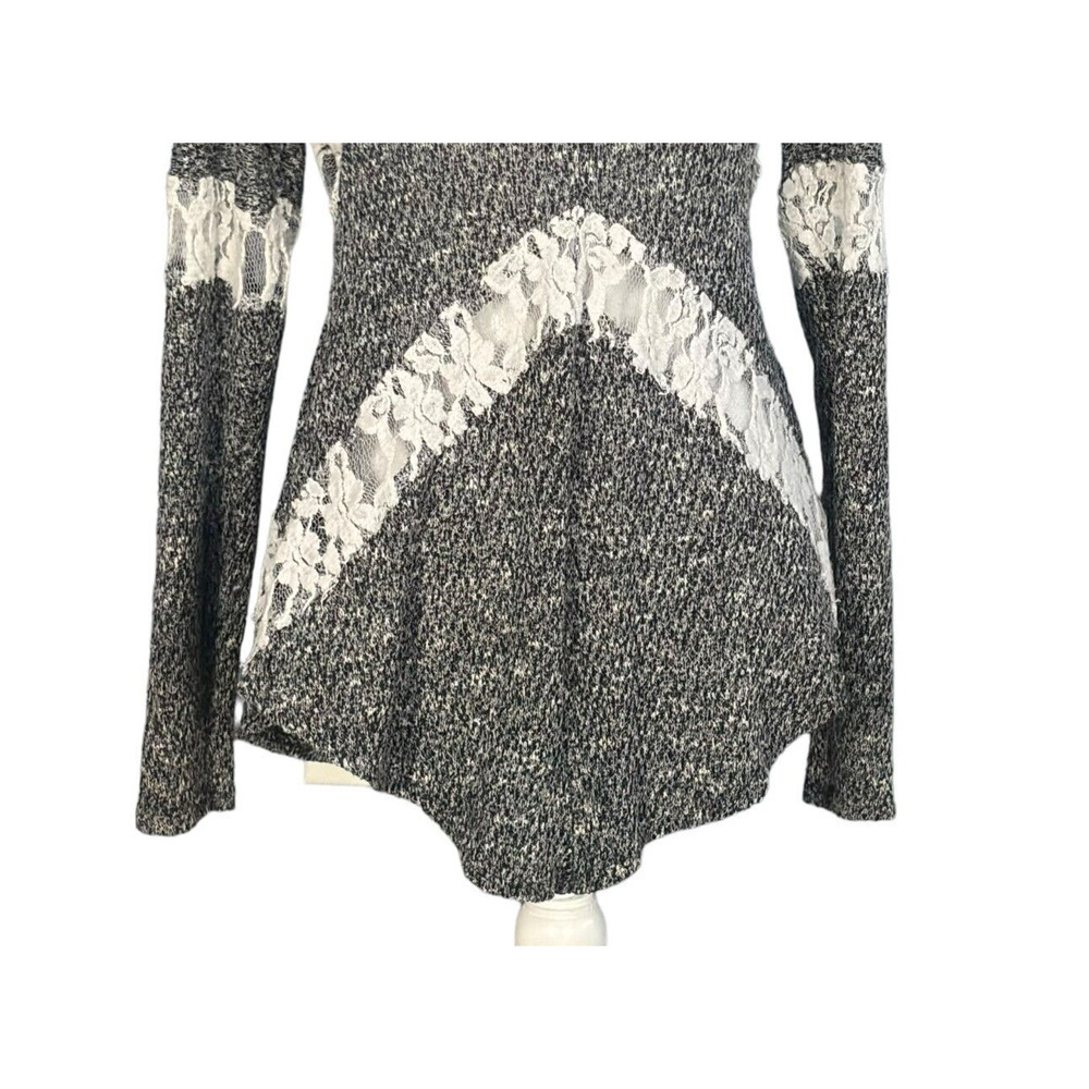 T Party Tunic Top Size Medium Lace Gray Sheer Flowy Festival Whimsigoth Boho - Picture 4 of 9